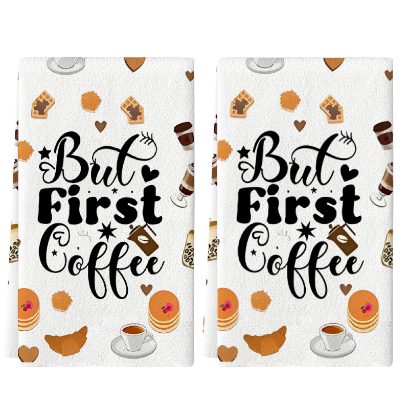 Coffee Tea Good Morning - قطعتان، مناشف مطبخ بتصميم القهوة والخبز،