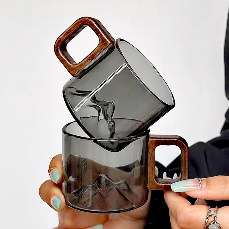 Coffee Tea Flask - كوب قهوة زجاجي بمقبض خشبي من
