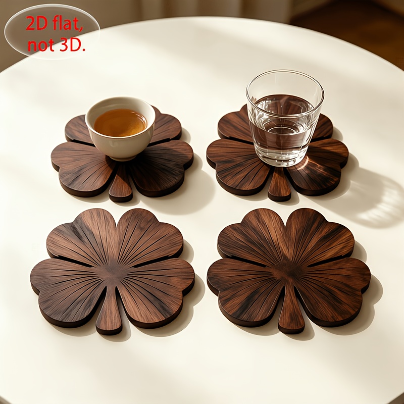 Coffee Tea Catering - 4 قطع من حاملات الأكواب الخشبية
